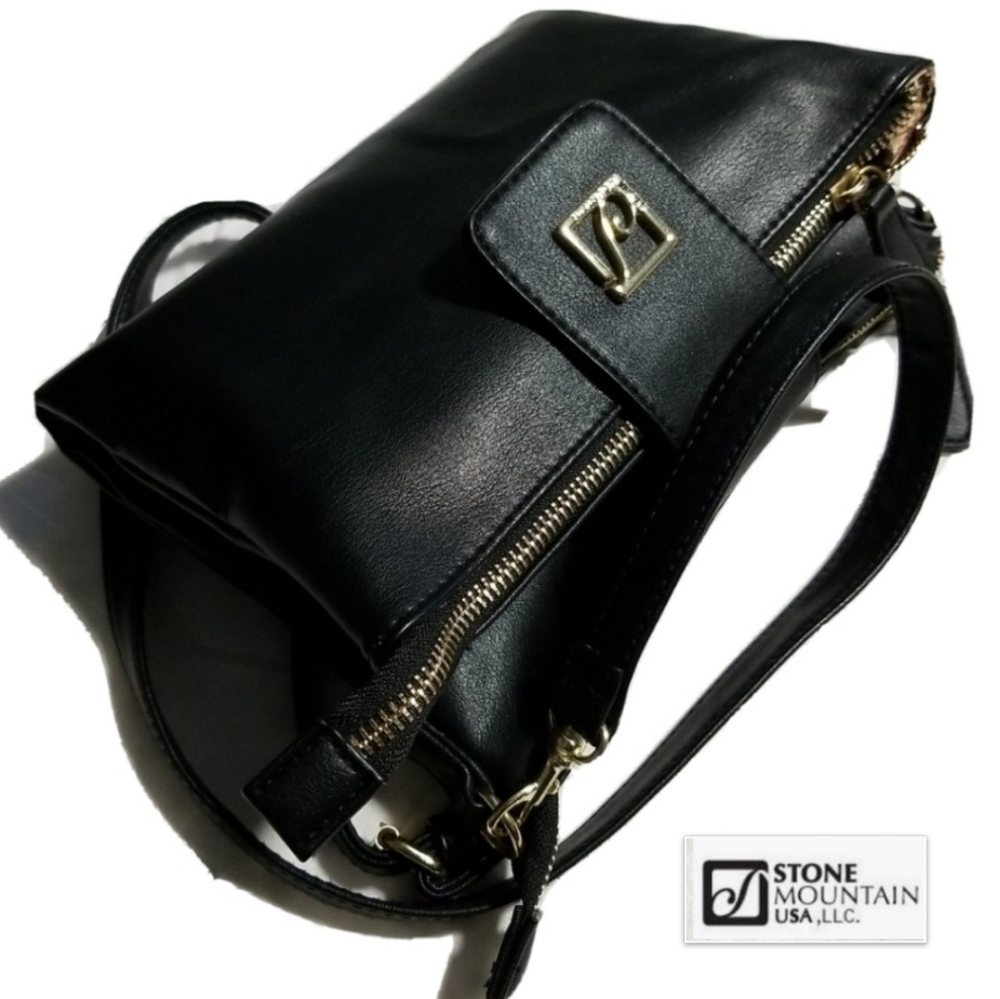 Stone Mountain Cross Body Handbag Black Leather